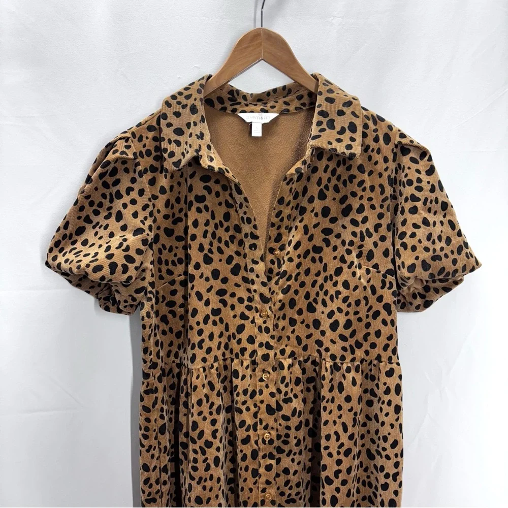 Animal Print Tiered Maxi Dress Corduroy Dress Puff Sleeves Small - Picture 4 of 13